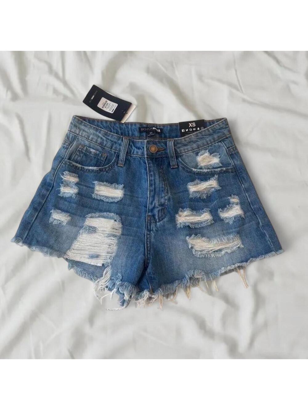 Fashion Nova High Rise Distressed Denim Shorts Size XS NWT